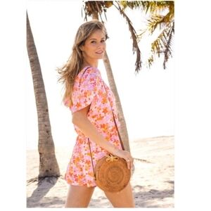 Cabana Life Surfside Beach Coverluxe Dolman Romper Sz M Pink Orange Floral NWT